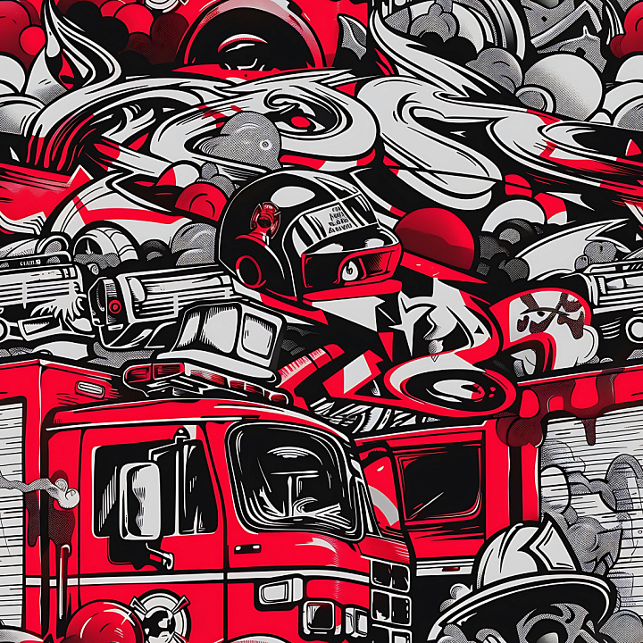 Graffiti In Vibrant Red, Black And White Comic Design seamless PBR texture preview