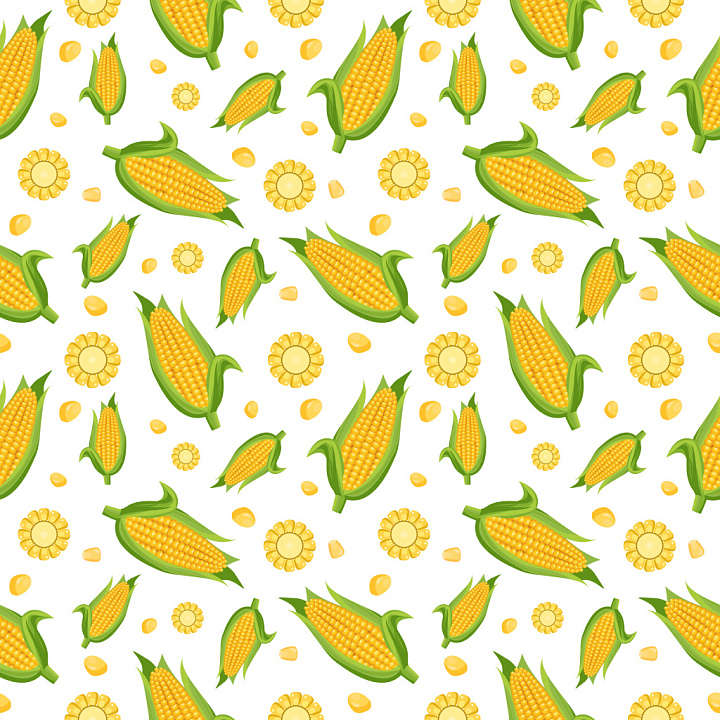 Pattern Featuring Vibrant Corn Cobs and Kernel Motifs seamless PBR texture preview
