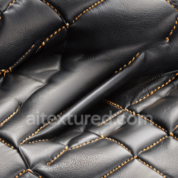 seamless Seamless 3D black quilted leather PBR texture with detailed grain and orange stitch accents texture 8k free download PBR