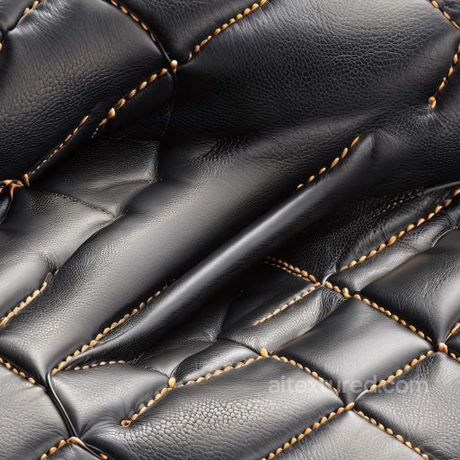black quilted leather PBR texture with detailed grain and orange stitch accents seamless Leather PBR texture