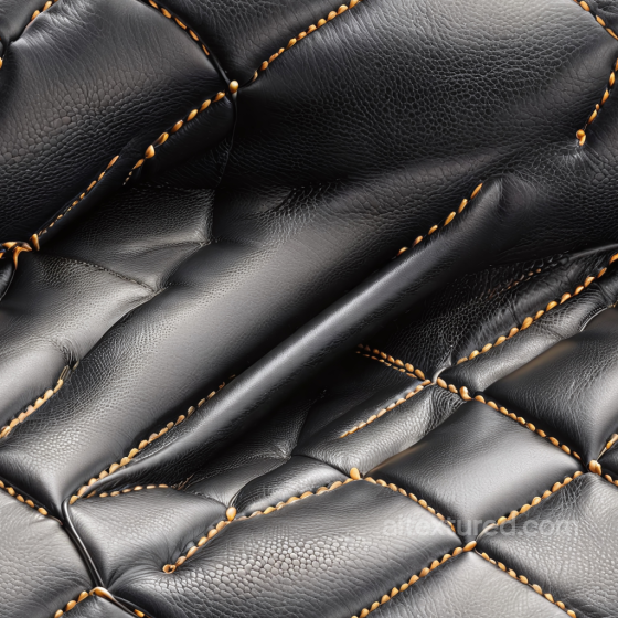 black quilted leather PBR texture with detailed grain and orange stitch accents Leather texture preview