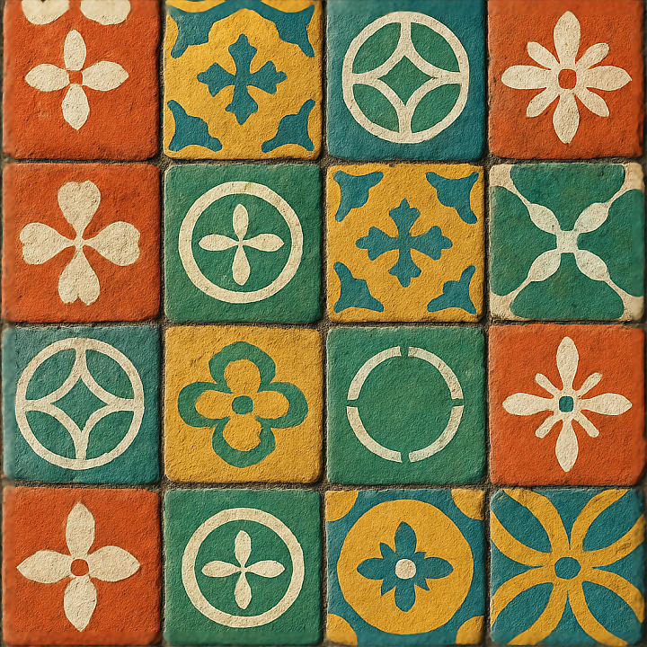 Cement Tiles With Vibrant Colors And Rough Grout For Rustic Decorative… seamless PBR texture preview