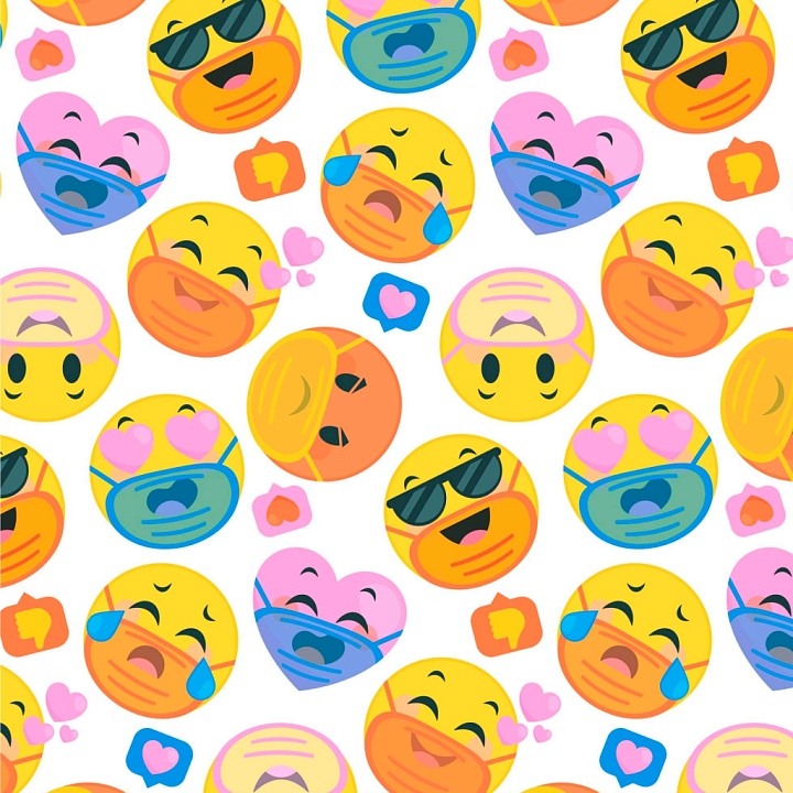 Featuring Colorful Happy Face and Heart Emojis seamless PBR texture preview