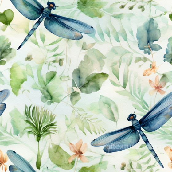 Dragonfly Texture of Watercolor Dragonflies and Leafy Foliage Dragonfly texture preview