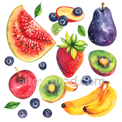 seamless Watercolor Style Tropical and Mixed Fruit Breakfast Illustration texture 8k free download PBR