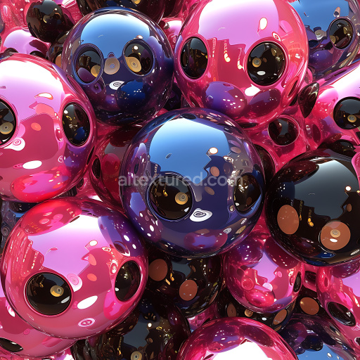 Seamless 3D Inflated Glossy Bubble Spheres PBR Texture in Pink and Deep Blue
