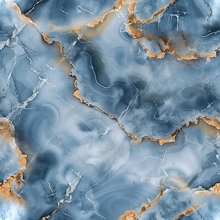 Blue de Savoie Marble with Natural Cloudy Veins and Warm Rust Accents seamless PBR texture preview