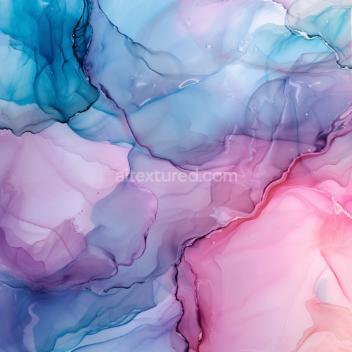 Seamless 3D Alcohol Ink PBR Texture with Elegant Blue and Pink Fluid Waves