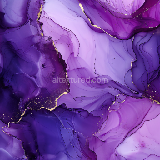 Seamless 3D Alcohol Ink PBR Texture Featuring Violet Hues and Delicate Gold Veining