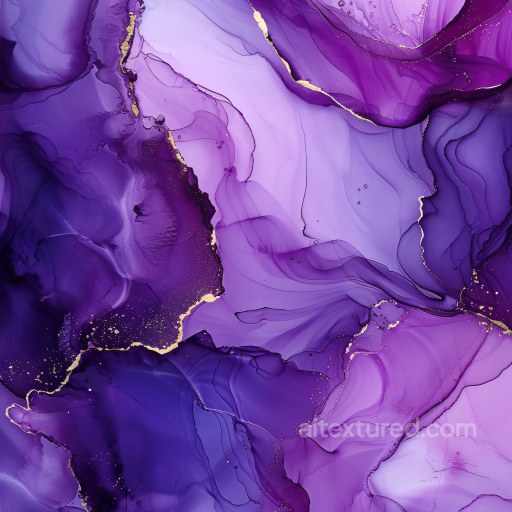 Alcohol Ink PBR Texture Featuring Violet Hues and Delicate Gold Veining seamless Alcohol ink PBR texture