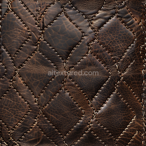 Seamless 3D Quilted Dark Brown Aged Leather PBR Texture with Worn Stitching