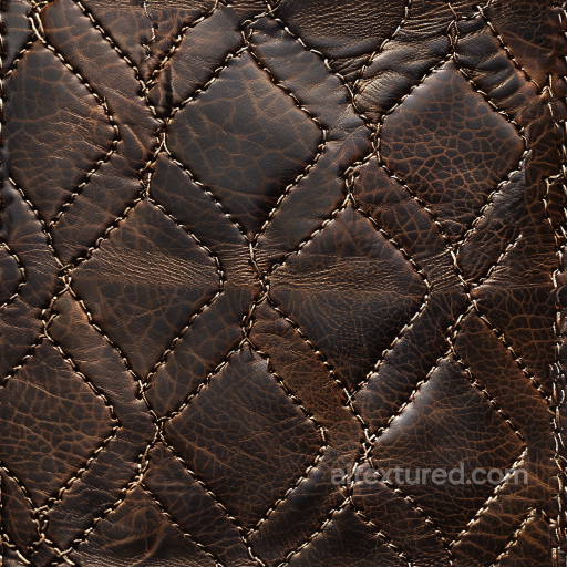 Quilted Dark Brown Aged Leather PBR Texture with Worn Stitching seamless Leather PBR texture