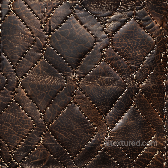 Quilted Dark Brown Aged Leather PBR Texture with Worn Stitching Leather texture preview