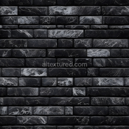 Seamless 3D Cracked Black Brick Wall PBR Texture with Detailed Fractures