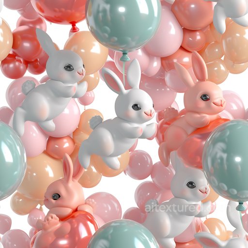 Inflated PBR Texture Featuring Glossy Bunny Balloons & Pastel Rounded Bubbles seamless Inflated PBR texture