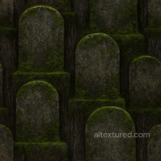 Weathered Tombstone Mossy Stone For Graveyard Scenes seamless Halloween PBR texture