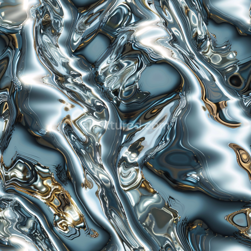Seamless 3D PBR Texture of Futuristic Reflective Liquid Metal Water