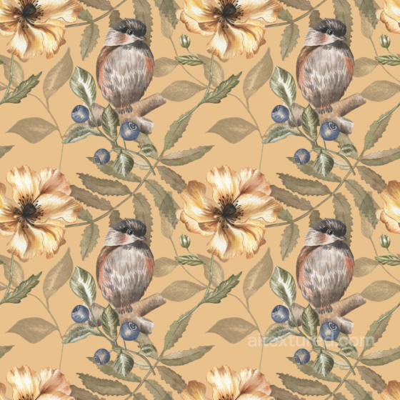 with Watercolor Bird, Blueberries & Yellow Flowers Floral texture preview