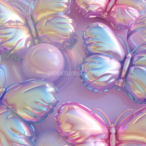 Seamless 3D Inflated PBR Texture Featuring Iridescent Butterfly-Shaped Vinyl Surfaces