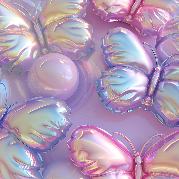 Inflated Featuring Iridescent Butterfly-Shaped Vinyl Surfaces seamless PBR texture preview