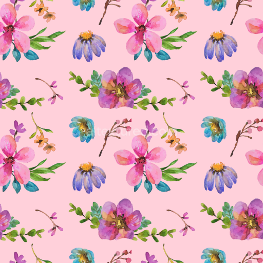 Seamless Floral Watercolor Style 3D PBR Texture with Pink Background and Vibrant Flowers