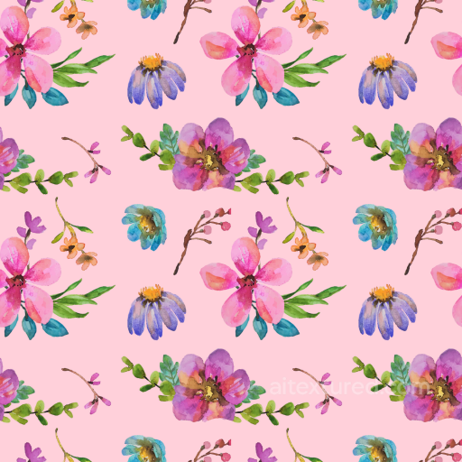 Seamless Floral Watercolor Style 3D PBR Texture with Pink Background and Vibrant Flowers seamless Floral  PBR texture