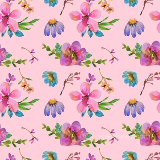Seamless Floral Watercolor Style 3D PBR Texture with Pink Background and Vibrant Flowers Floral texture preview
