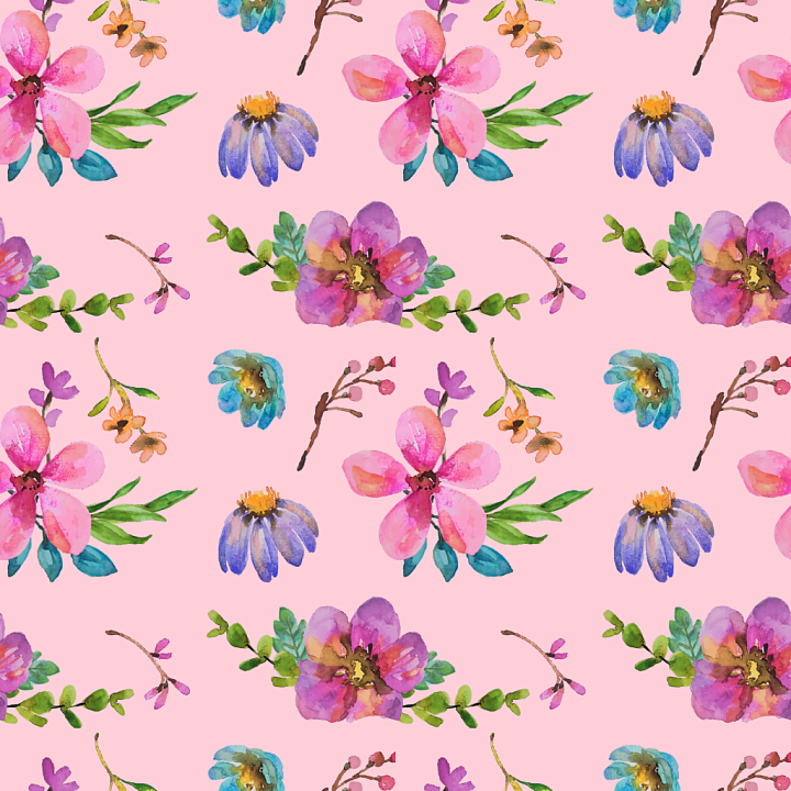 Floral Watercolor Style with Pink Background and Vibrant Flowers seamless PBR texture preview