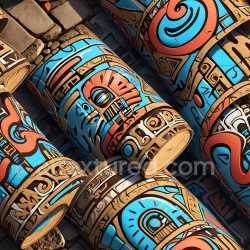 seamless Seamless 3D PBR Texture Featuring Aztec-Inspired Graffiti with Bright Blue and Terracotta Colors texture 8k free download PBR