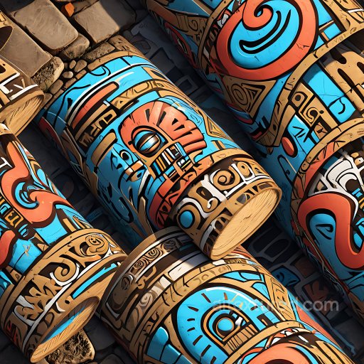 Seamless 3D PBR Texture Featuring Aztec-Inspired Graffiti with Bright Blue and Terracotta… texture preview