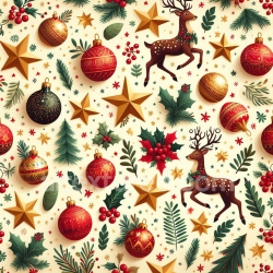 seamless Seamless 3D PBR Texture with Festive Christmas Ornaments, Stars & Reindeer texture 8k free download PBR