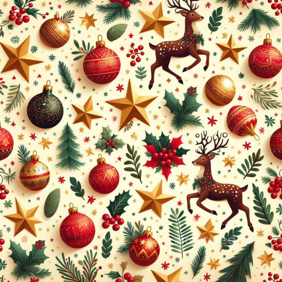 Christmas Digital Paper Texture with Ornaments and Reindeer All Christmas Digital paper texture preview