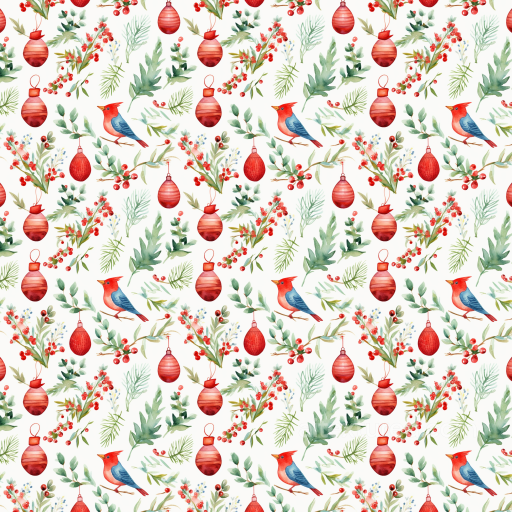 Christmas Watercolor Texture with Red Ornaments and Greenery seamless Christmas Watercolor PBR texture