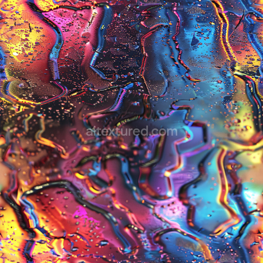 Seamless 3D PBR Texture of Glossy Multicolored Wet Paint with Iridescent Highlights and Droplets
