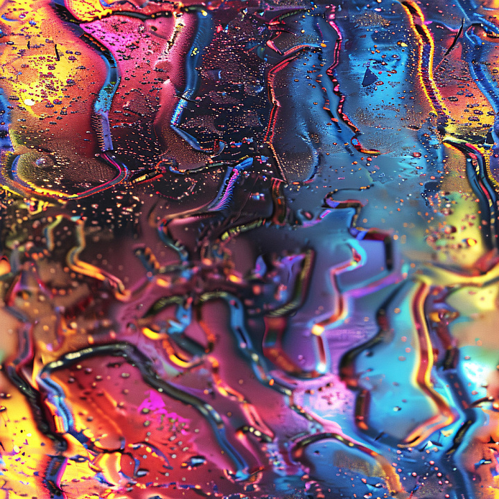 Glossy Multicolored Wet Paint with Iridescent Highlights and Droplets seamless PBR texture preview