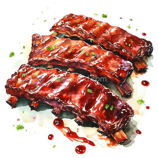 Delicious Glazed BBQ Ribs Breakfast Illustration with Sauce and Herbs