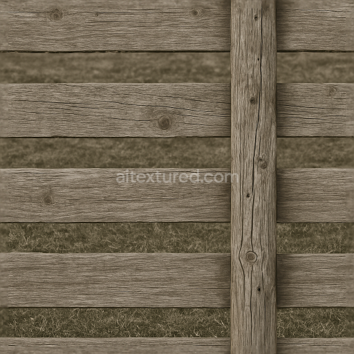 Seamless 3d texture pbr 8k farm fence with rough wood and fence posts showing nail holes