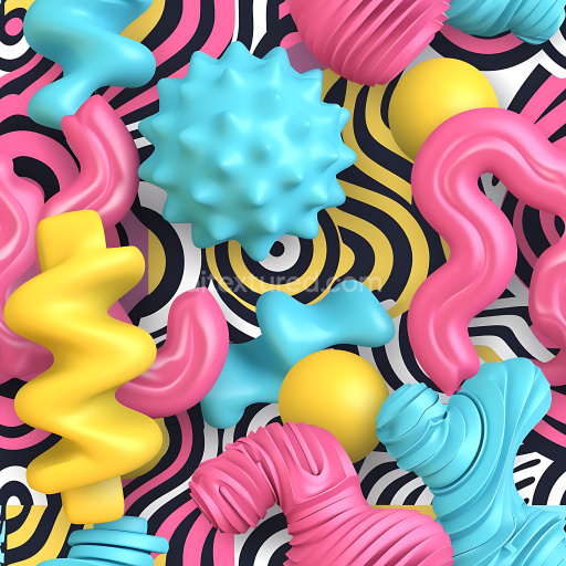 Seamless 3D Inflated PBR Texture Featuring Multicolor Abstract Foam Shapes