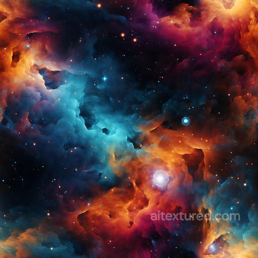 Space PBR Texture Featuring Vivid Nebula Clouds and Star Clusters seamless Star, space, planets PBR texture