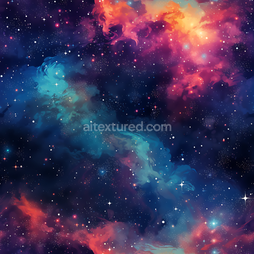 Seamless 3D Space PBR Texture Featuring Vibrant Nebula and Starfield Galaxy Clouds