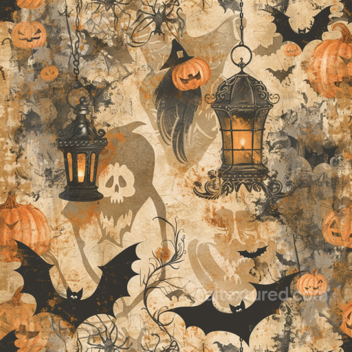 with Vintage Halloween Pumpkins, Bats, and Lanterns seamless Vintage Halloween PBR texture