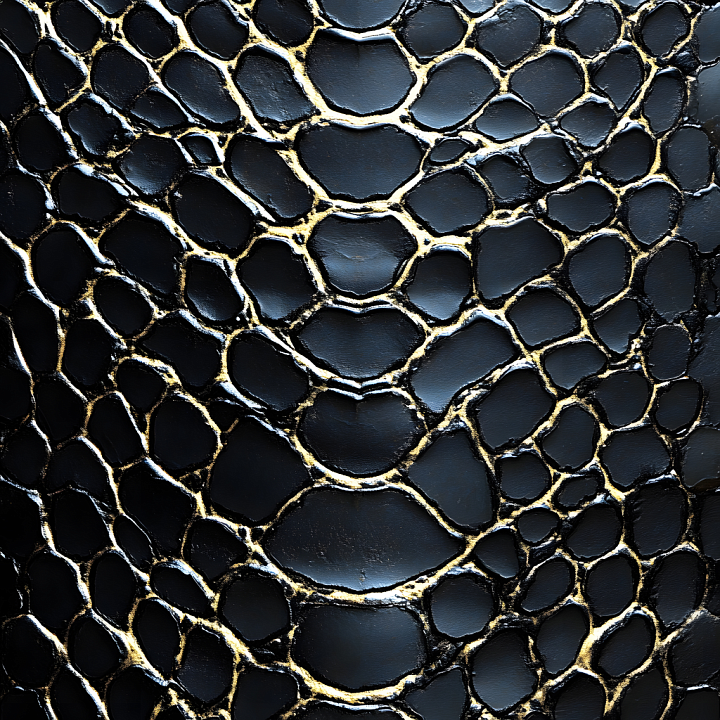 Reptilian Skin With Smooth Black Scales And Golden Creases seamless PBR texture preview