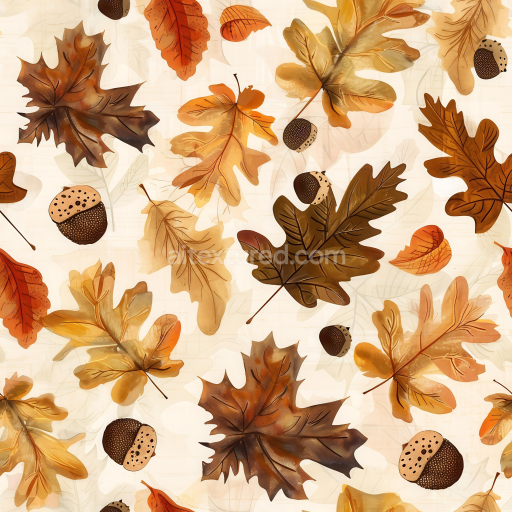 Seamless 3D PBR Texture of Autumn Leaves and Acorns on Fabric