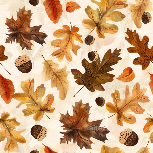 Thanksgiving Texture of Autumn Leaves and Acorns on Fabric seamless Thanksgiving PBR texture