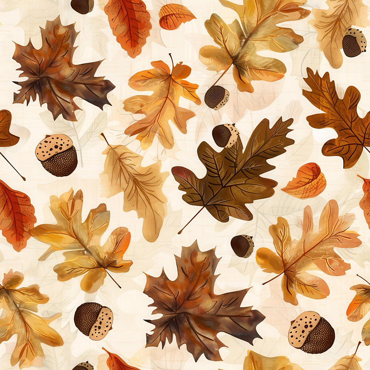 Thanksgiving of Autumn Leaves and Acorns on Fabric seamless PBR texture preview