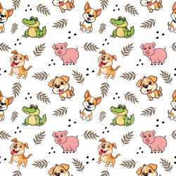 Pattern Bundle - Seamless 3D Pattern PBR Texture with Playful Cartoon Animals and Leaf Motifs texture preview