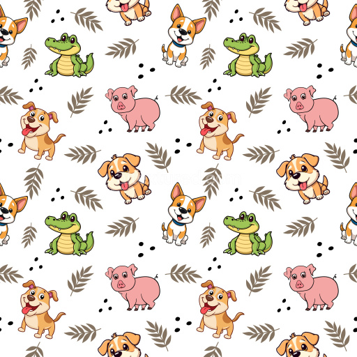 Pattern Bundle - Seamless 3D Pattern PBR Texture with Playful Cartoon Animals and Leaf Motifs texture preview