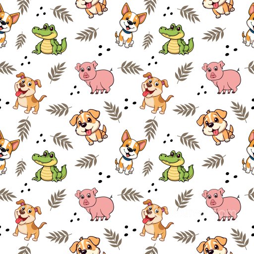 Pattern PBR Texture with Playful Cartoon Animals and Leaf Motifs seamless Pattern Bundle PBR texture