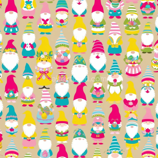Seamless 3D PBR Texture Featuring Colorful Easter Gnome Pattern
