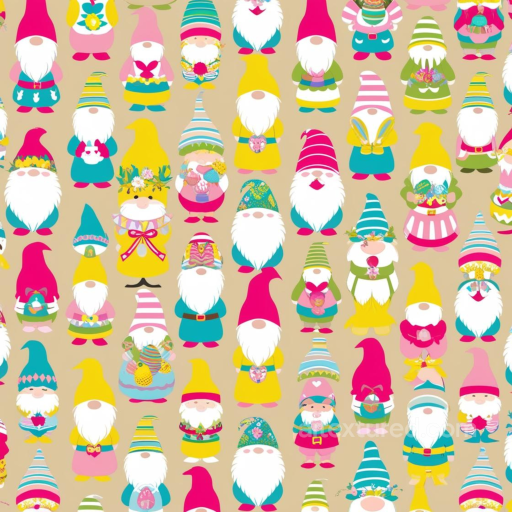 Featuring Colorful Easter Gnome Pattern seamless All Easter Digital paper PBR texture
